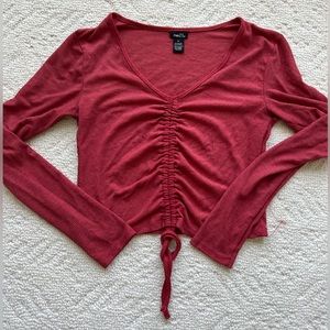 Rue 21 Red Ruched Front Long Sleeve Top